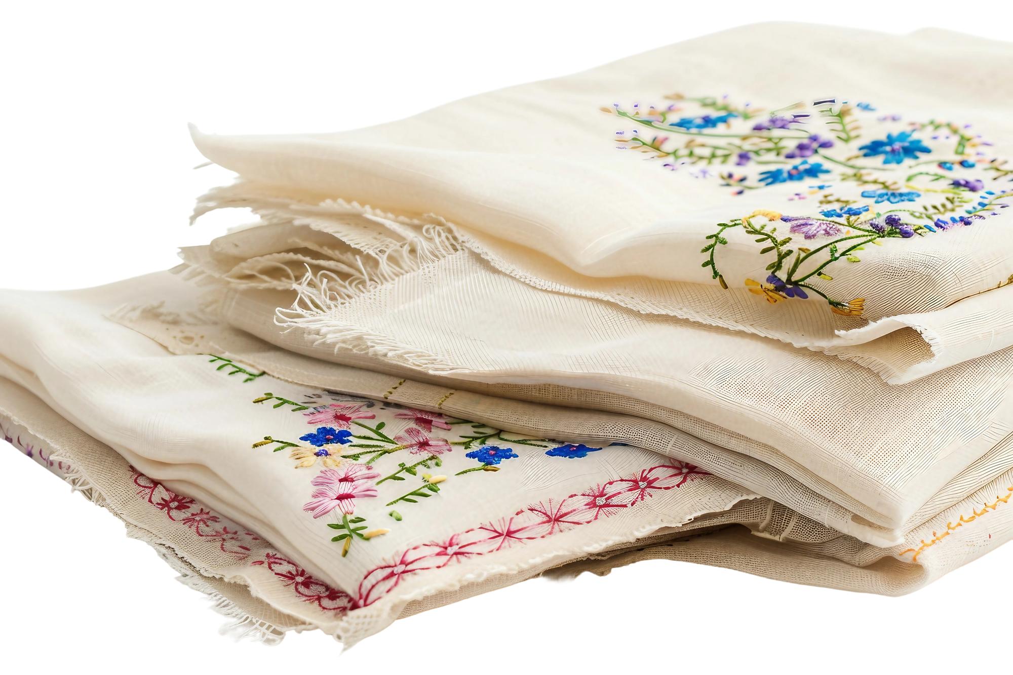 selection of embroidered samples on table